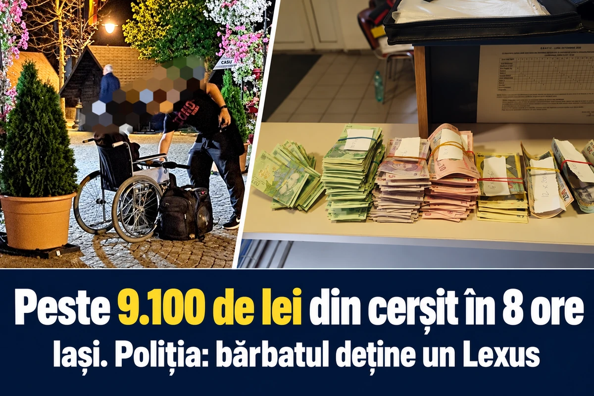 Peste 9.100 de lei din cerșit, în opt ore, la Iași. Poliția spune că bărbatul deține un Lexus