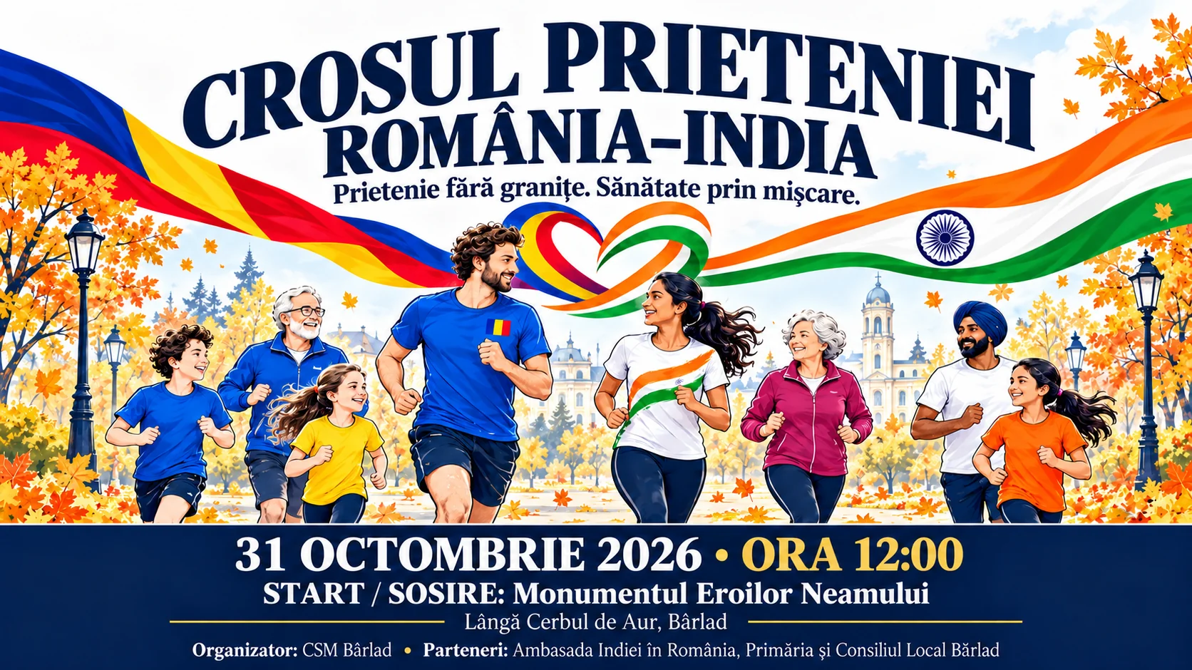 Bârladul găzduiește Crosul Prieteniei România–India, pe 31 octombrie